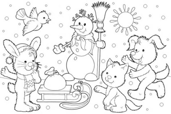 Winter animal coloring sheets