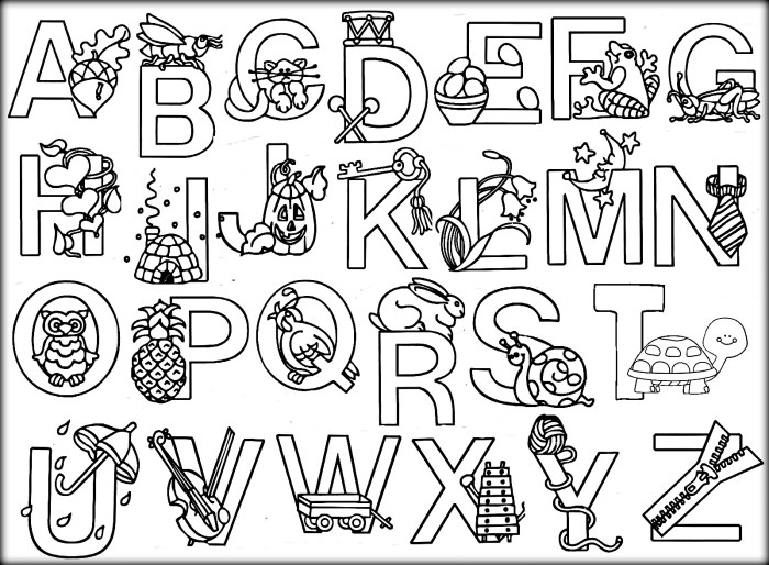 Coloring pages of alphabet with animals