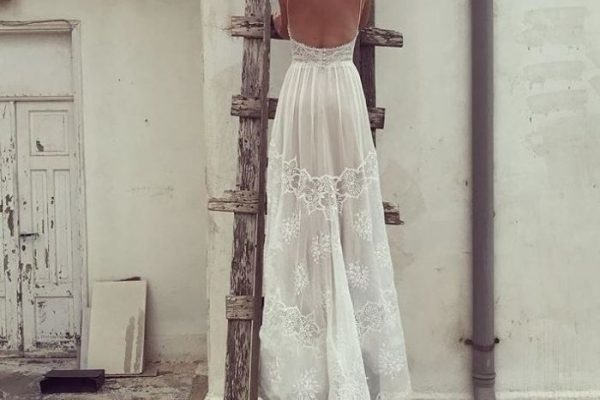 Boho style lace wedding dress