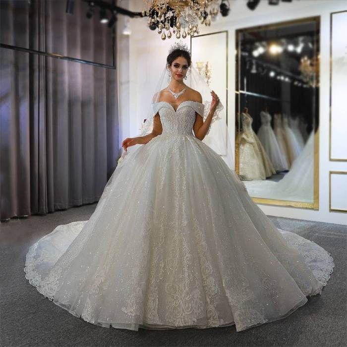 Wedding gown sleeve long dress ball mikado bridal dramatic fashion