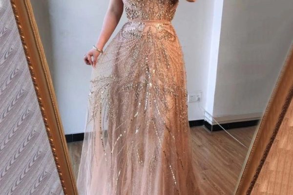 Champagne wedding guest dress