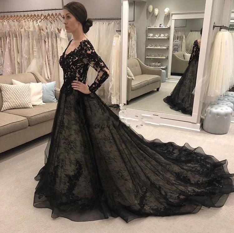 Black long sleeve wedding dresses